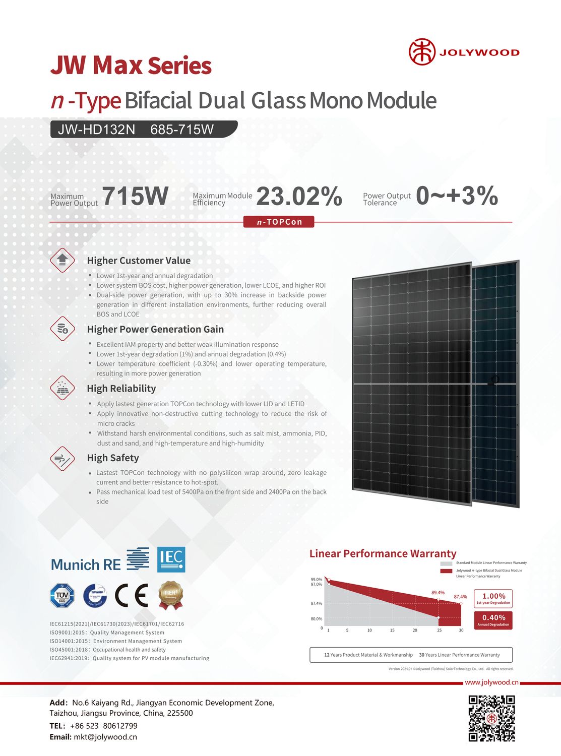 Jolywood JW-HD132N-705 705W Bifacial Glas-Glas