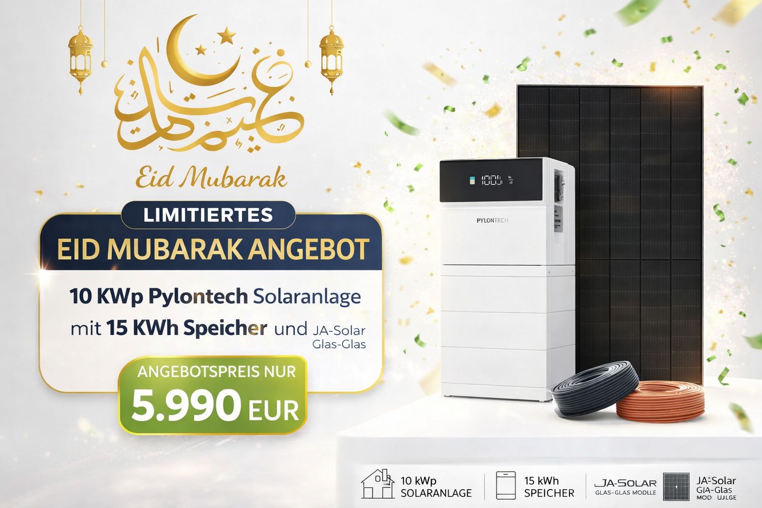 10 kWp Pylontech Solaranlage H3X All-in-One System 10kW + 15kWh + JA-Solar Glas-Glas