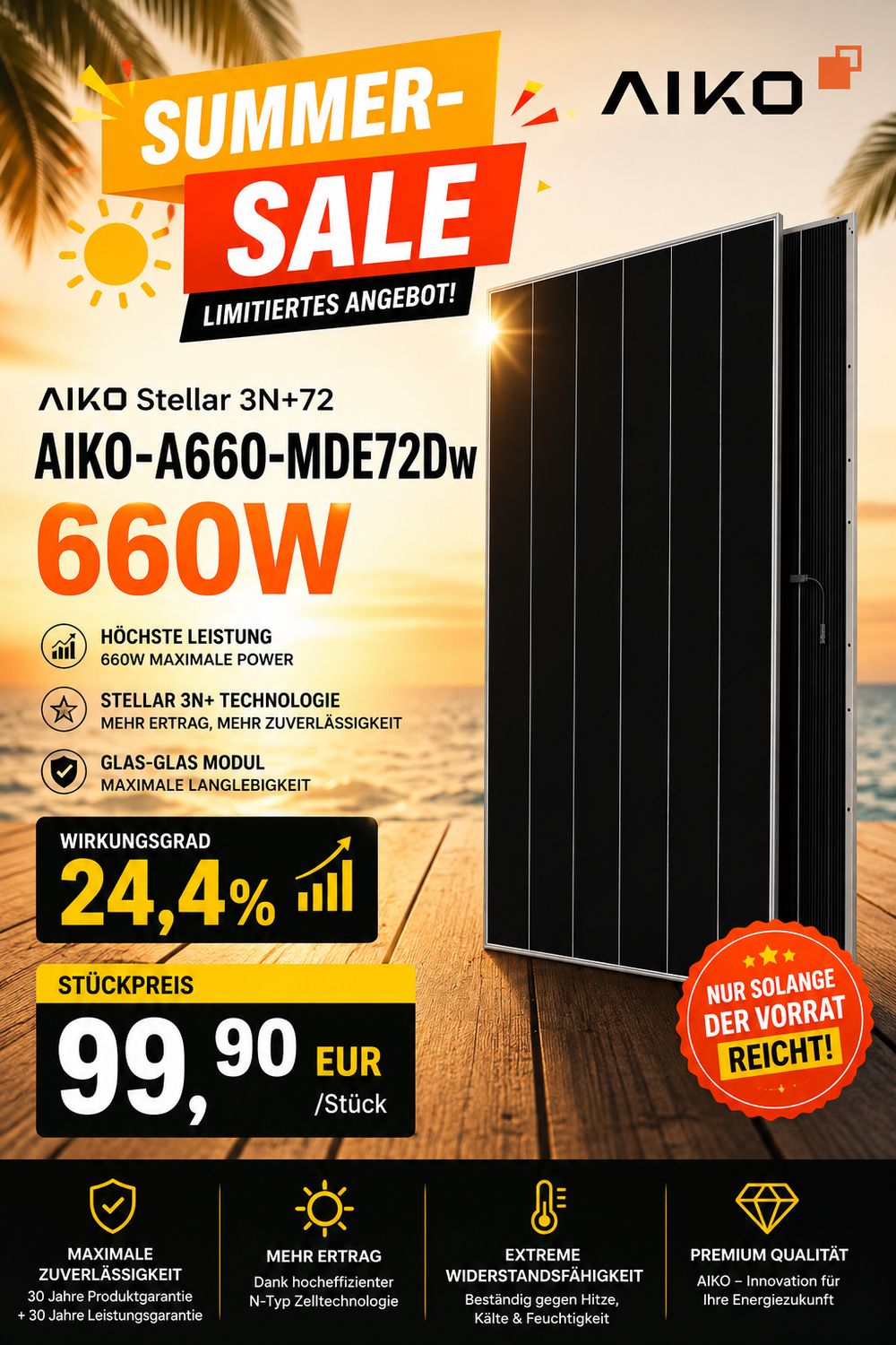 AIKO A660-MDE72Dw 660W Glas-Glas Stellar 3N+72