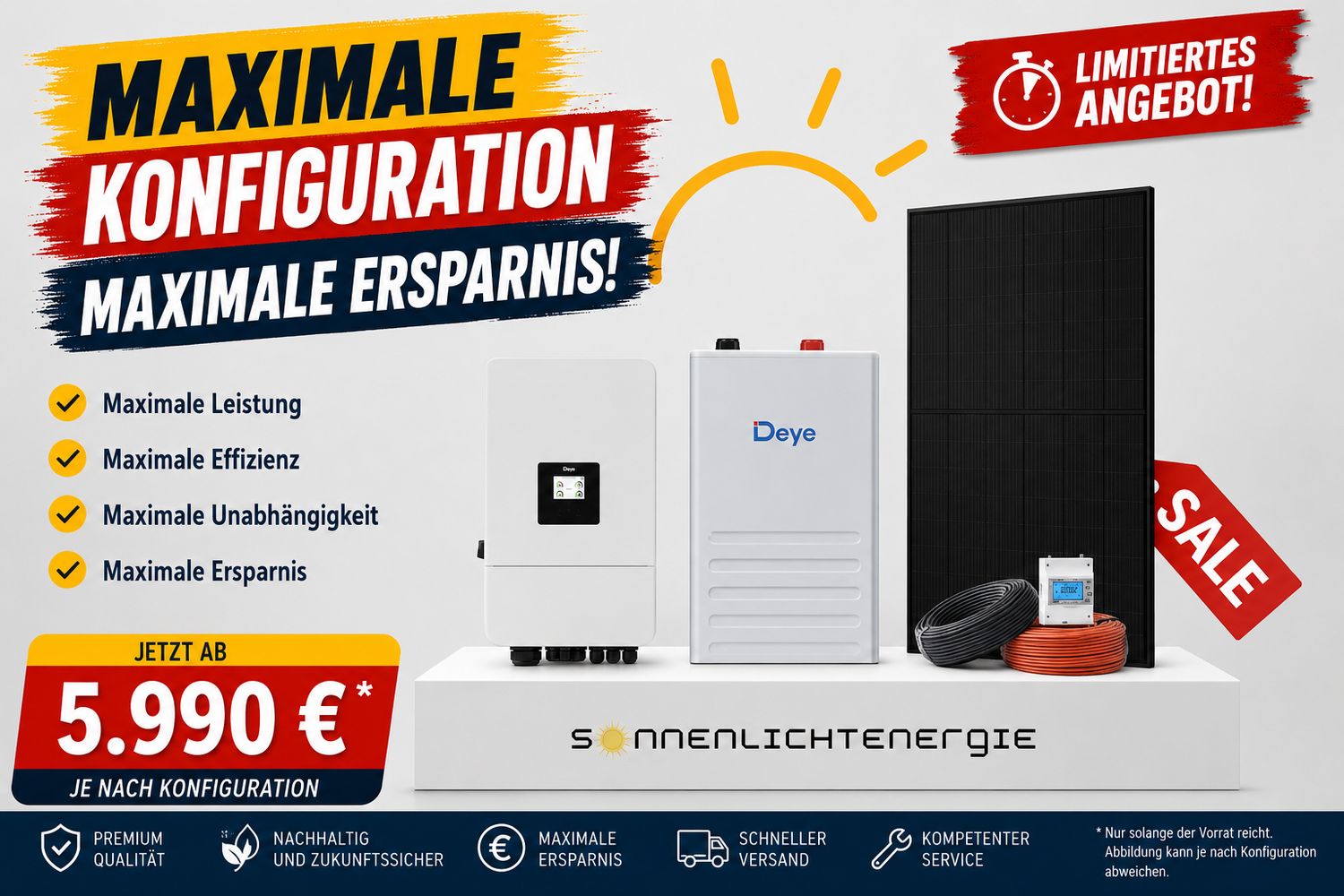 12kWp DEYE Solarsystem SE-F12 12 kWh Speicher, Glas-Glas Solarmodule