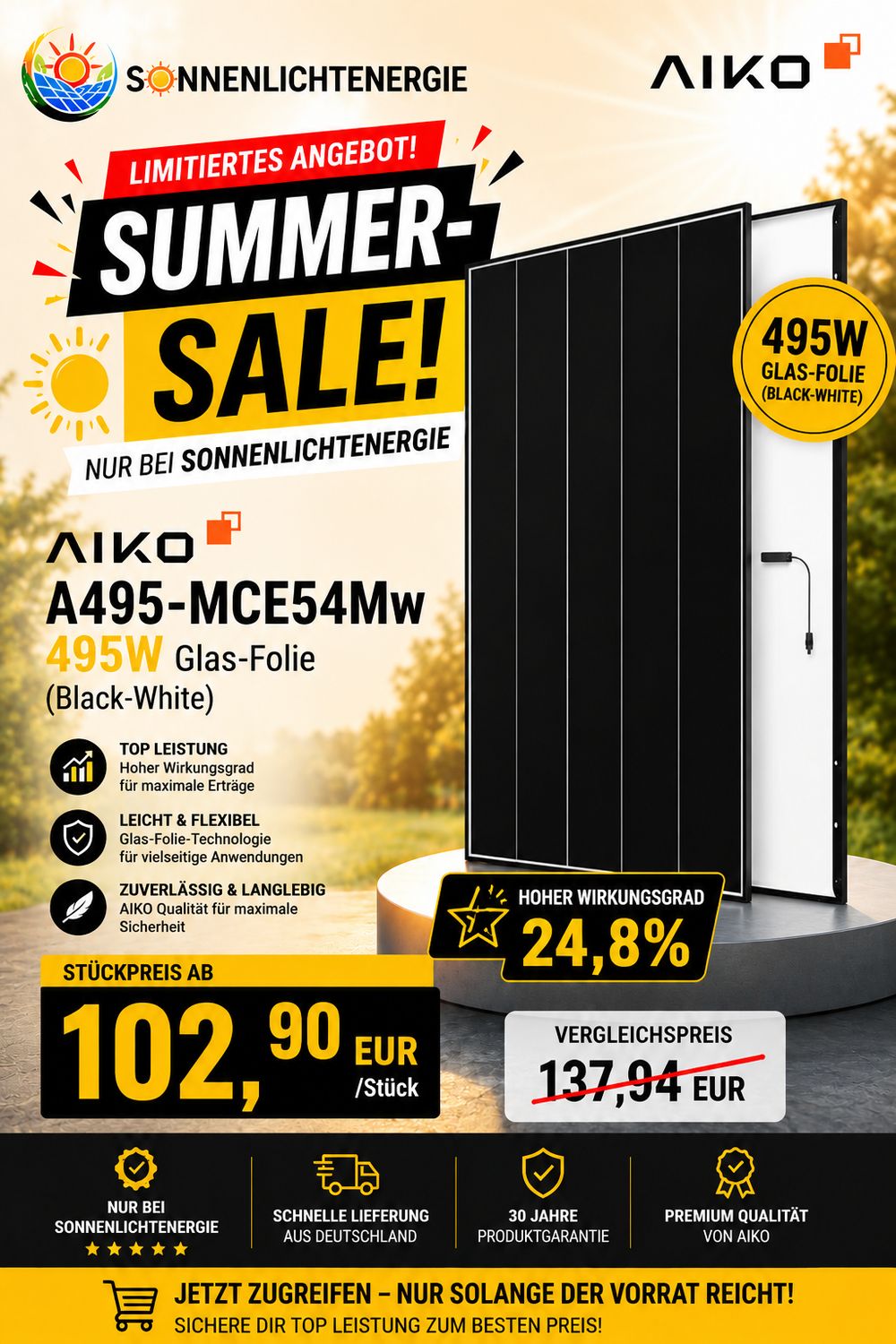AIKO A495-MCE54Mw 495W N-Type ABC Neostar 3P54