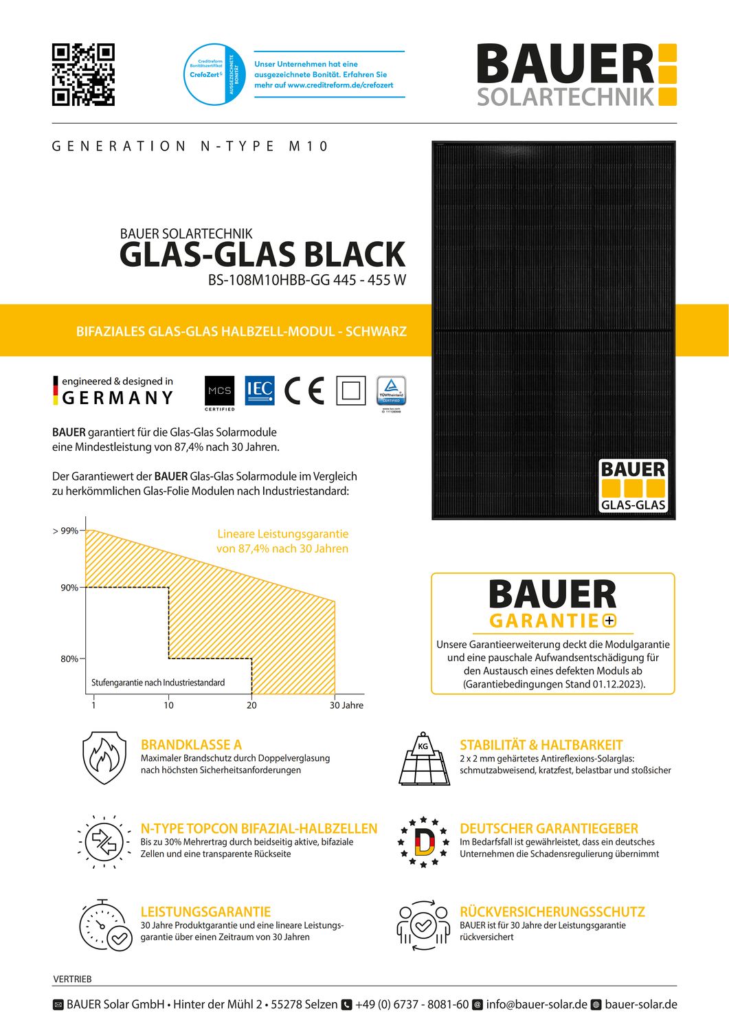 BAUER SOLAR BS-440-108M10HBB-GG 440W Full black
