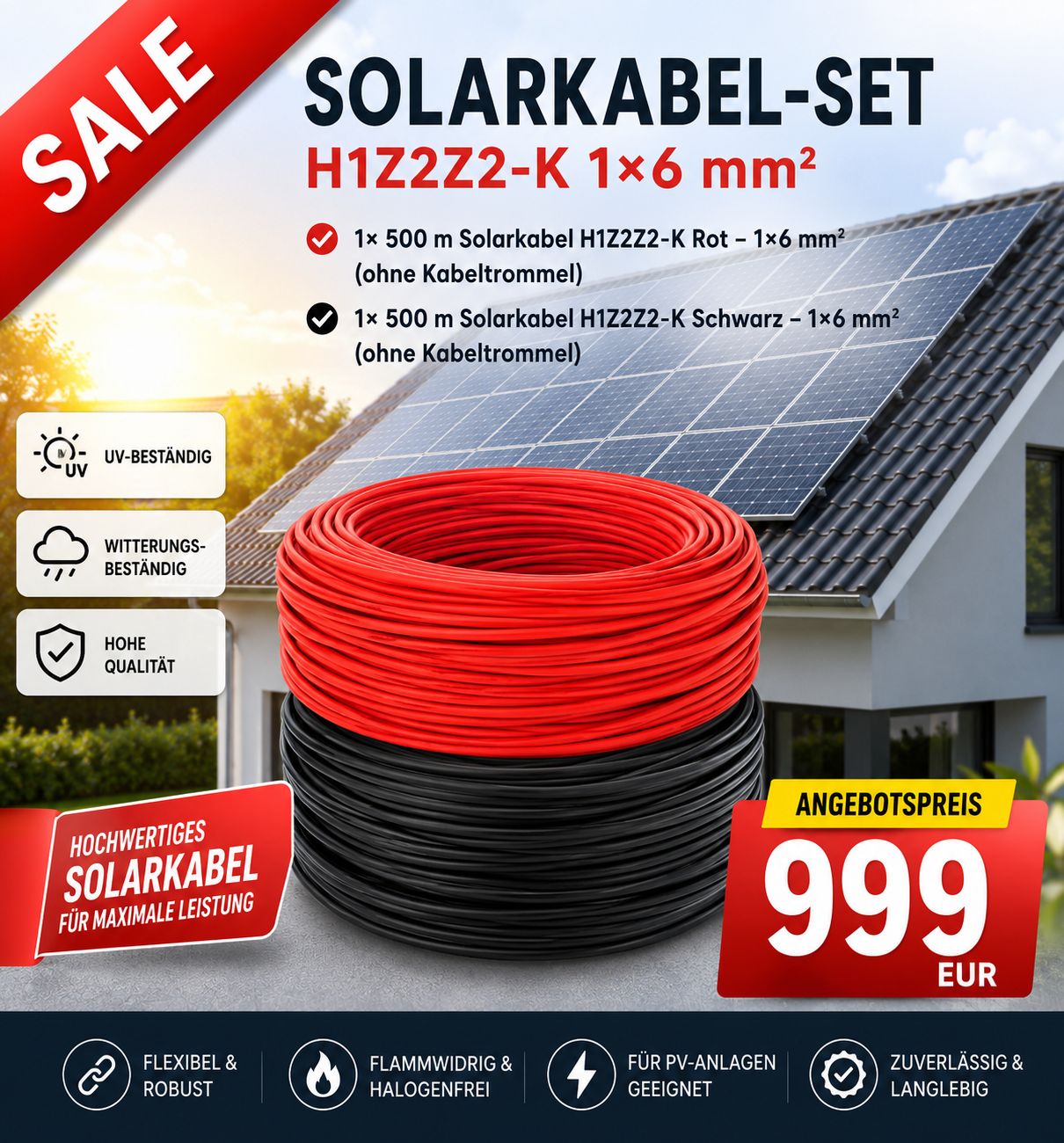 Solarkabel SET rot/schwarz H1Z2Z2-K 6mm2 (2x500m)