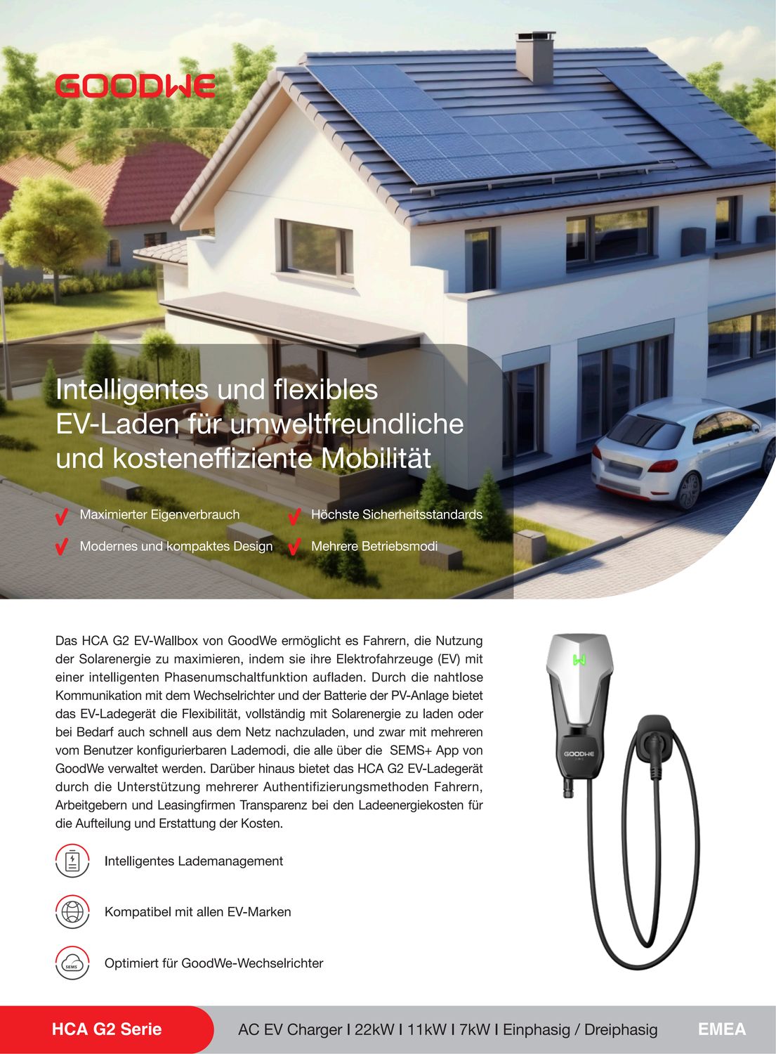 GoodWe EV Charger HCA G2 22 kW mit 7,5 m Kabel