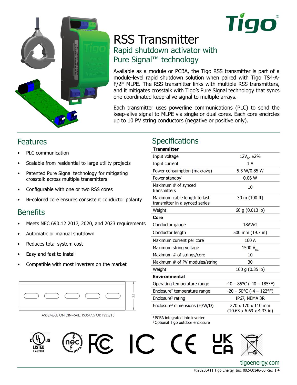 Tigo RSS-Sender Rapid Shutdown System Transmitter