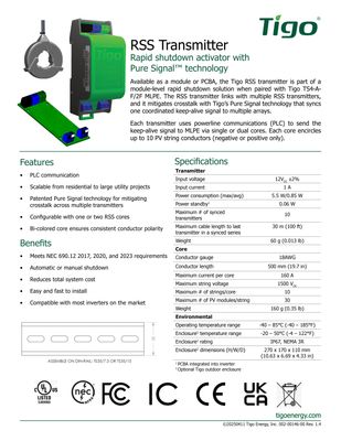 Tigo RSS-Sender Rapid Shutdown System Transmitter