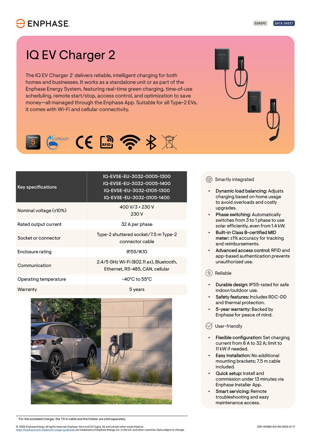 Enphase EV Charger 2 Wallbox 22 kW MID Kabel 7.5 m
