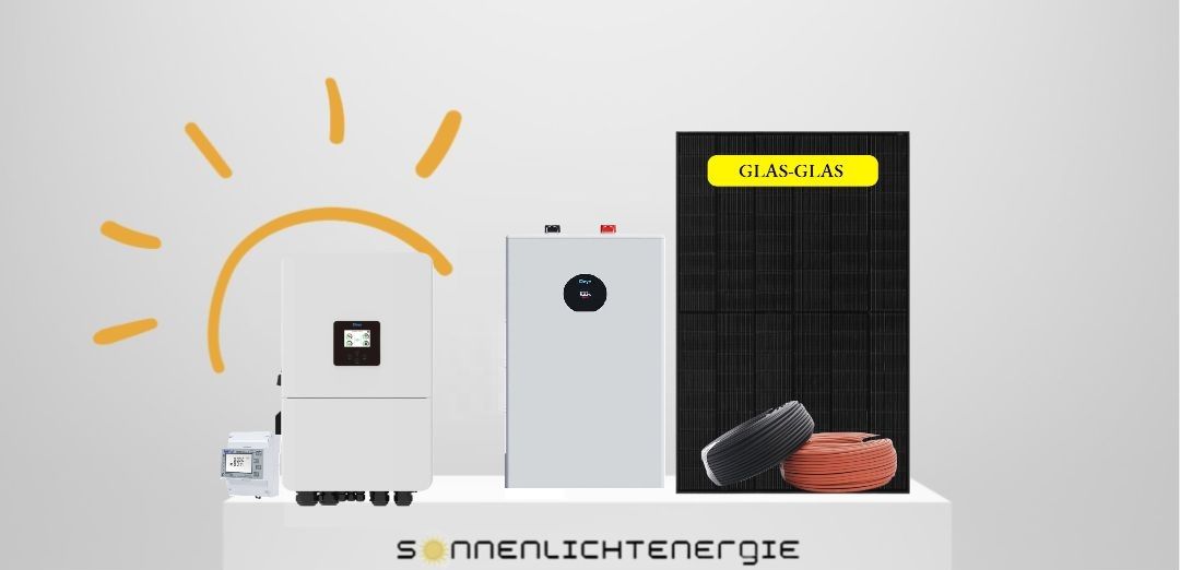 15 KW DEYE Solaranlage mit SUN-15K-SG05LP3-EU &amp; SE-F16-C 16 kWh &amp; Glas-Glas Module