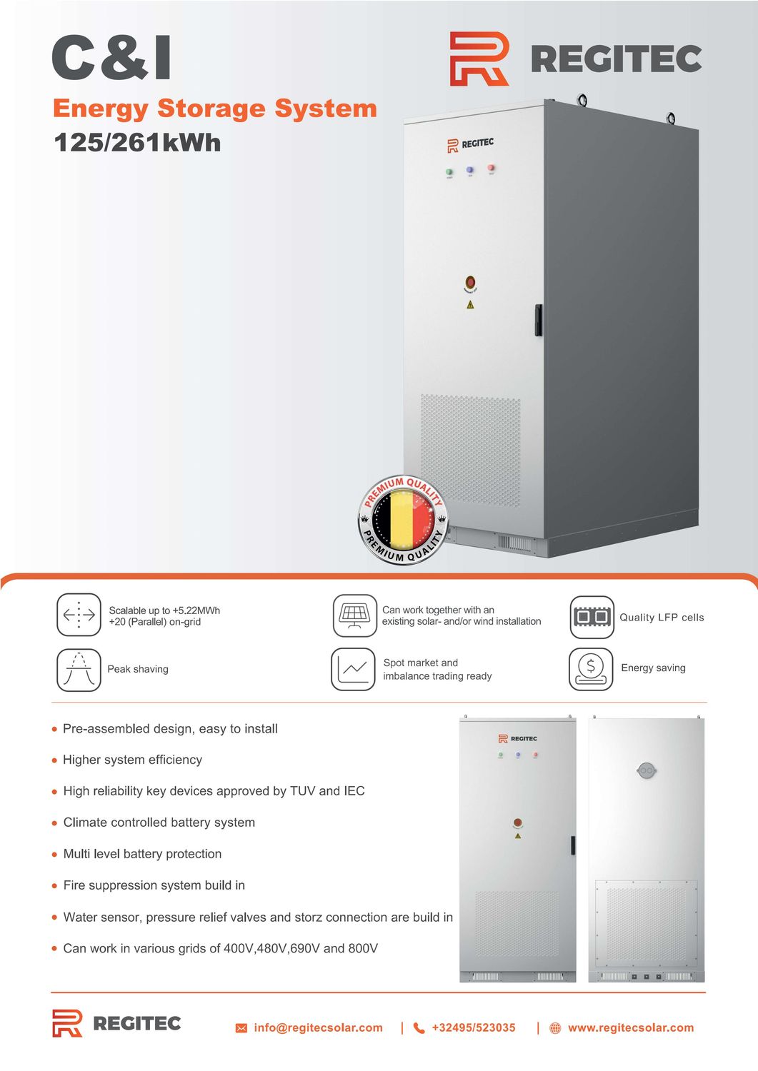 REGITEC Gewerbespeicher C&I 125 kW/261 kWh