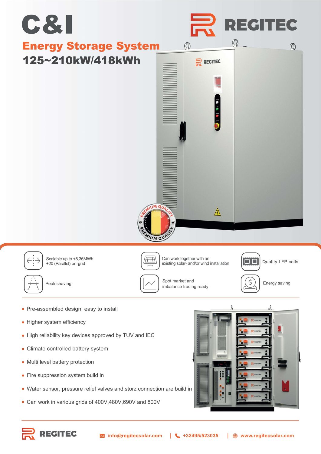 REGITEC Gewerbespeicher C&I 210 kW/418 kWh (LFP, 800 V)