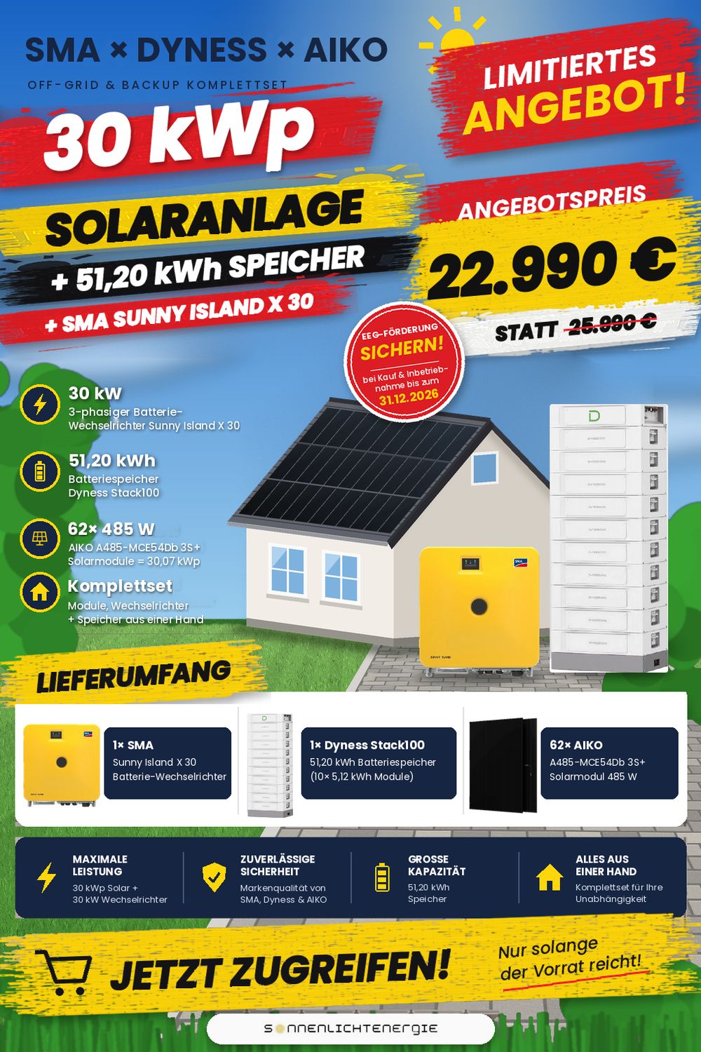 30 kWp SMA Sunny Island X 30 &amp; Dyness Stack100 51,20kWh &amp; AIKO A480-MCE54Db 3S+