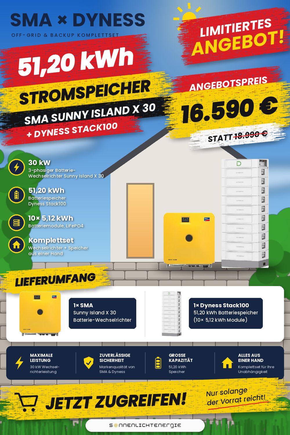 SMA Paket – SMA Sunny Island X 30 mit Dyness Stack100 51,20kWh