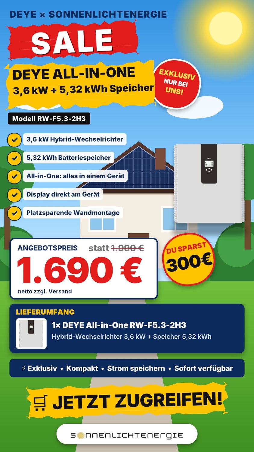 DEYE All‑in‑One 3,6 kW mit 5,32 kWh Speicher RW‑F5.3‑2H3