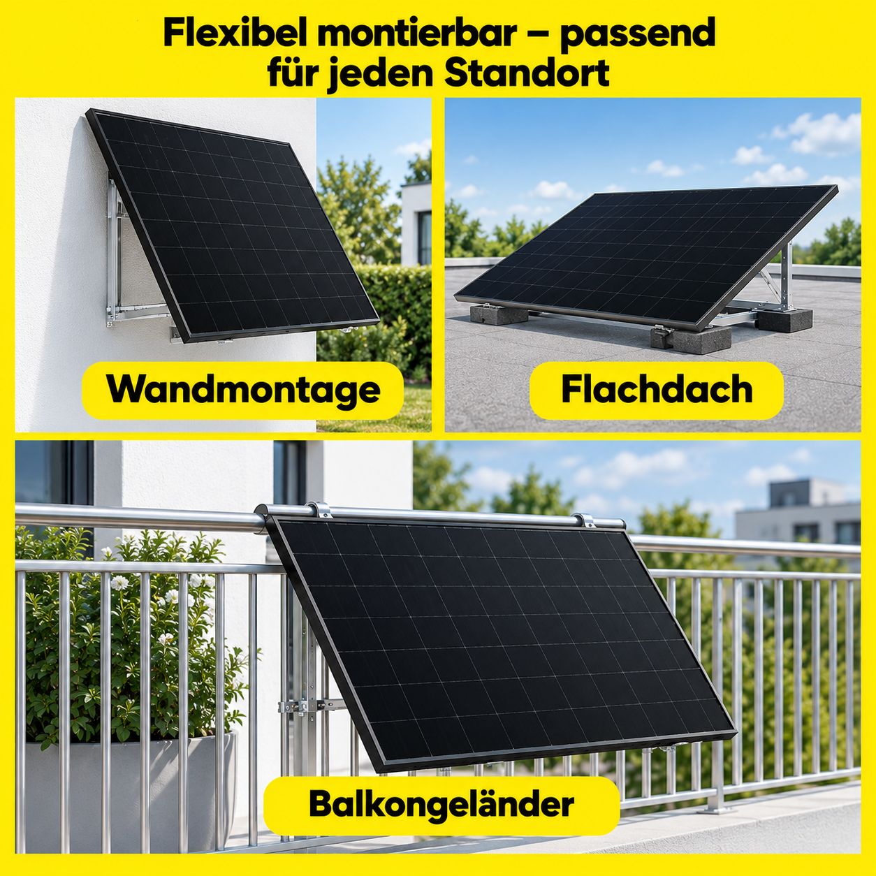Universal Modulhalterung für Balkon, Boden und Wand für 1 Solarmodul