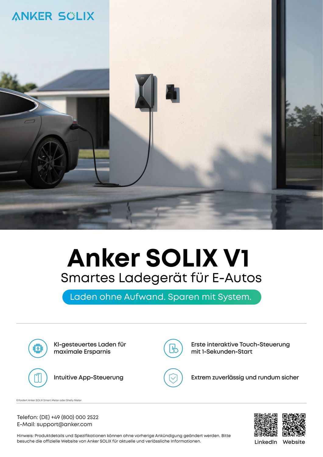 Anker SOLIX V1 Smart EV Ladegerat 22 kW mit 5m Kabel