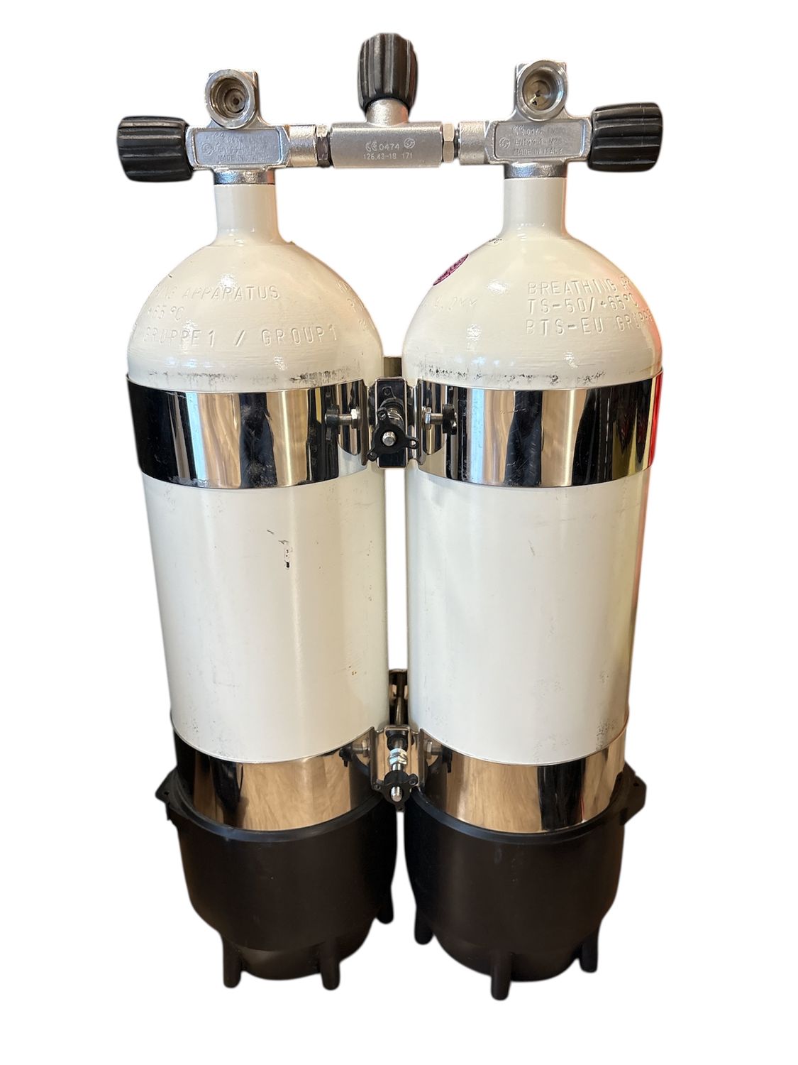 Bi 2x 10 litres 200 bar, socle, cerclage