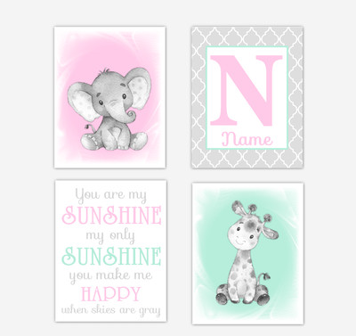 Safari Animals Pink Mint Green Baby Girl Nursery Decor Wall Art Prints Elephant Giraffe Personalized Pictures New Baby Girl SET OF 4 UNFRAMED PRINTS or CANVAS Safari Animals Pink Mint Green Baby Girl Nursery Decor Wall Art Prints Elephant Giraffe Personalized Pictures New Baby Girl SET OF 4 UNFRAMED PRINTS or CANVAS