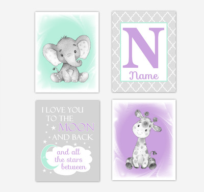 Safari Animals Purple Mint Green Baby Girl Nursery Decor Wall Art Prints Elephant Giraffe Personalized Pictures New Baby Girl SET OF 4 UNFRAMED PRINTS or CANVAS Safari Animals Purple Mint Green Baby Girl Nursery Decor Wall Art Prints Elephant Giraffe Personalized Pictures New Baby Girl SET OF 4 UNFRAMED PRINTS or CANVAS