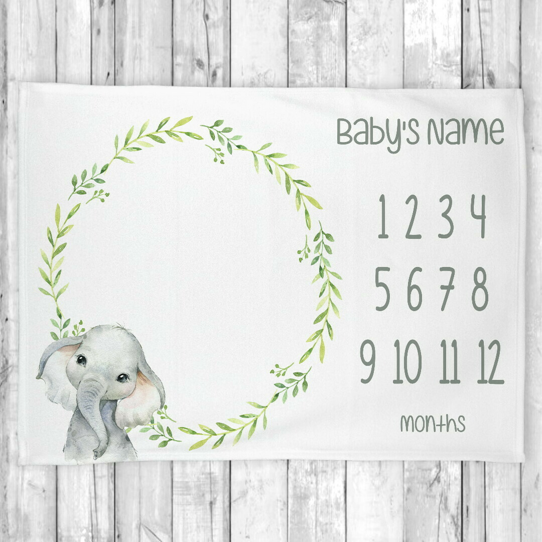 Monthly Milestone Baby Boy Blanket Personalized Elephant Baby Blanket New Baby Shower Gift