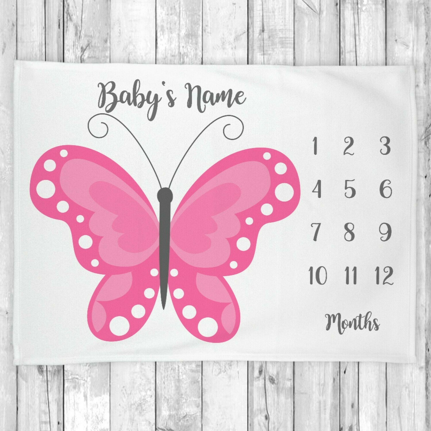 Personalized Baby Blankie Butterfly Baby Milestone Blanket Pink and Gold Butterfly Baby Blanket Baby Girl Blanket Monthly Baby Blanket