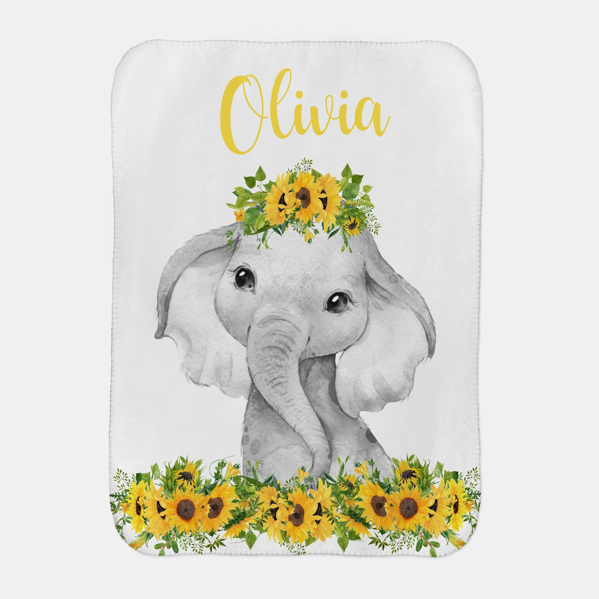 Personalized Baby Girl Blanket Elephant Sunflowers Floral Nursery Decor New Baby Shower Gift Dezignerheart Designs Personalized Baby Nursery Decor Gifts Canvas Wall Art Prints Baby