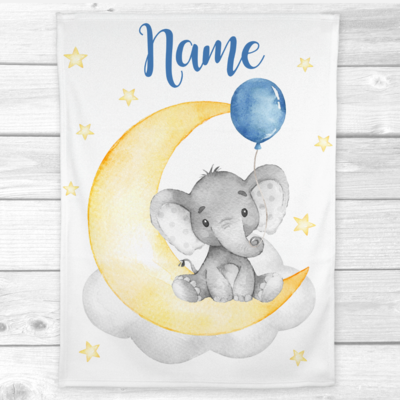 Personalized Baby Boy Blanket Blue Yellow Elephant Baby Nursery Decor Shower Gift Personalized Baby Boy Blanket Blue Yellow Elephant Baby Nursery Decor Shower Gift
