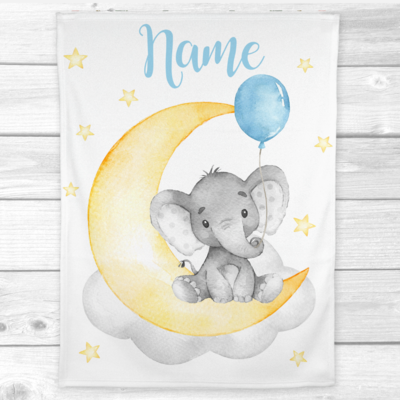 Personalized Baby Boy Blanket Blue Yellow Elephant Baby Nursery Decor Shower Gift Personalized Baby Boy Blanket Blue Yellow Elephant Baby Nursery Decor Shower Gift