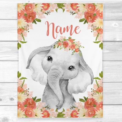 Personalized Baby Girl Blanket Coral Yellow Elephant Baby Nursery Decor Shower Gift Personalized Baby Girl Blanket Coral Yellow Elephant Baby Nursery Decor Shower Gift