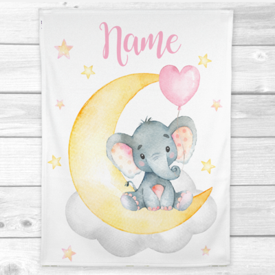 Personalized Baby Girl Blanket Pink Yellow Elephant Baby Nursery Decor Shower Gift Personalized Baby Girl Blanket Pink Yellow Elephant Baby Nursery Decor Shower Gift
