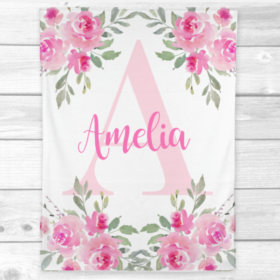 Personalized Baby Girl Blanket Pink Floral Roses Baby Nursery Decor Shower Gift Personalized Baby Girl Blanket Pink Floral Roses Baby Nursery Decor Shower Gift