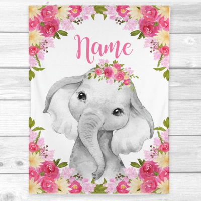 Personalized Baby Girl Blanket Pink Yellow Elephant Baby Nursery Decor Shower Gift Personalized Baby Girl Blanket Pink Yellow Elephant Baby Nursery Decor Shower Gift