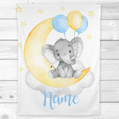 Personalized Baby Boy Blanket Blue Yellow Elephant Baby Nursery Decor Shower Gift Personalized Baby Boy Blanket Blue Yellow Elephant Baby Nursery Decor Shower Gift