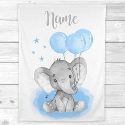 Personalized Baby Boy Blanket Blue Elephant Balloons Baby Nursery Decor Shower Gift Personalized Baby Boy Blanket Blue Elephant Balloons Baby Nursery Decor Shower Gift