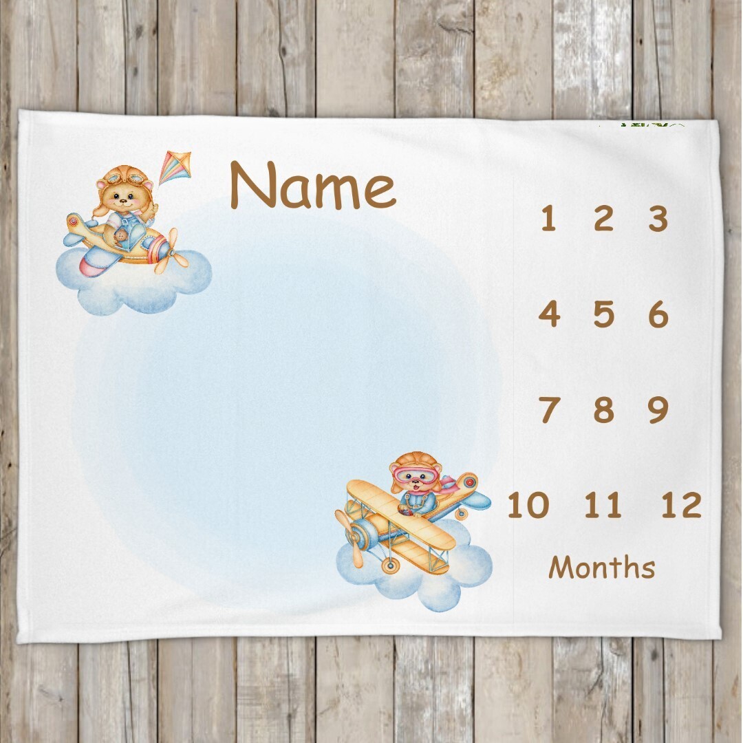 Baby Boy Milestone Blanket Teddy Bears Airplane Baby Nursery Decor Month  New Baby Shower Gift Baby Photo Op Backdrop