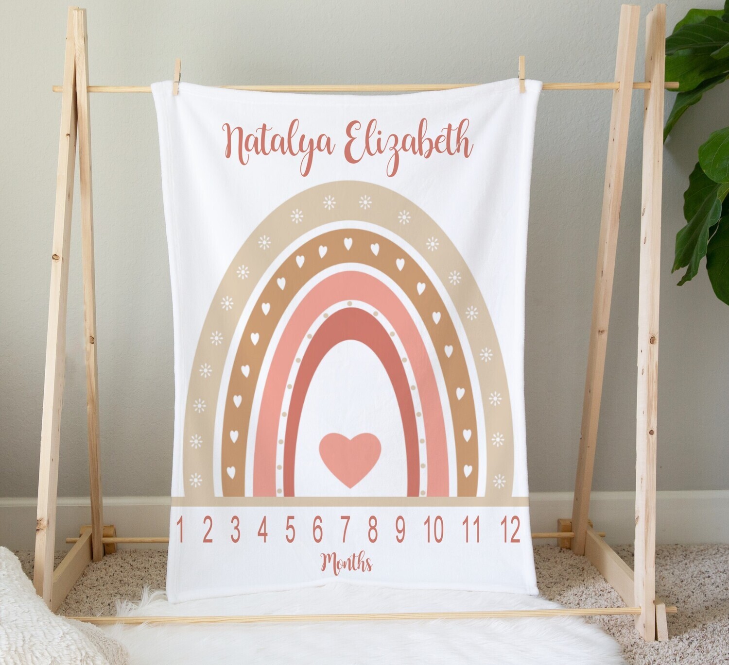 Milestone Baby Girl Blanket Coral Boho Rainbow Personalized Monthly Baby Blanket New Baby Shower Gift Baby Photo Op Backdrop