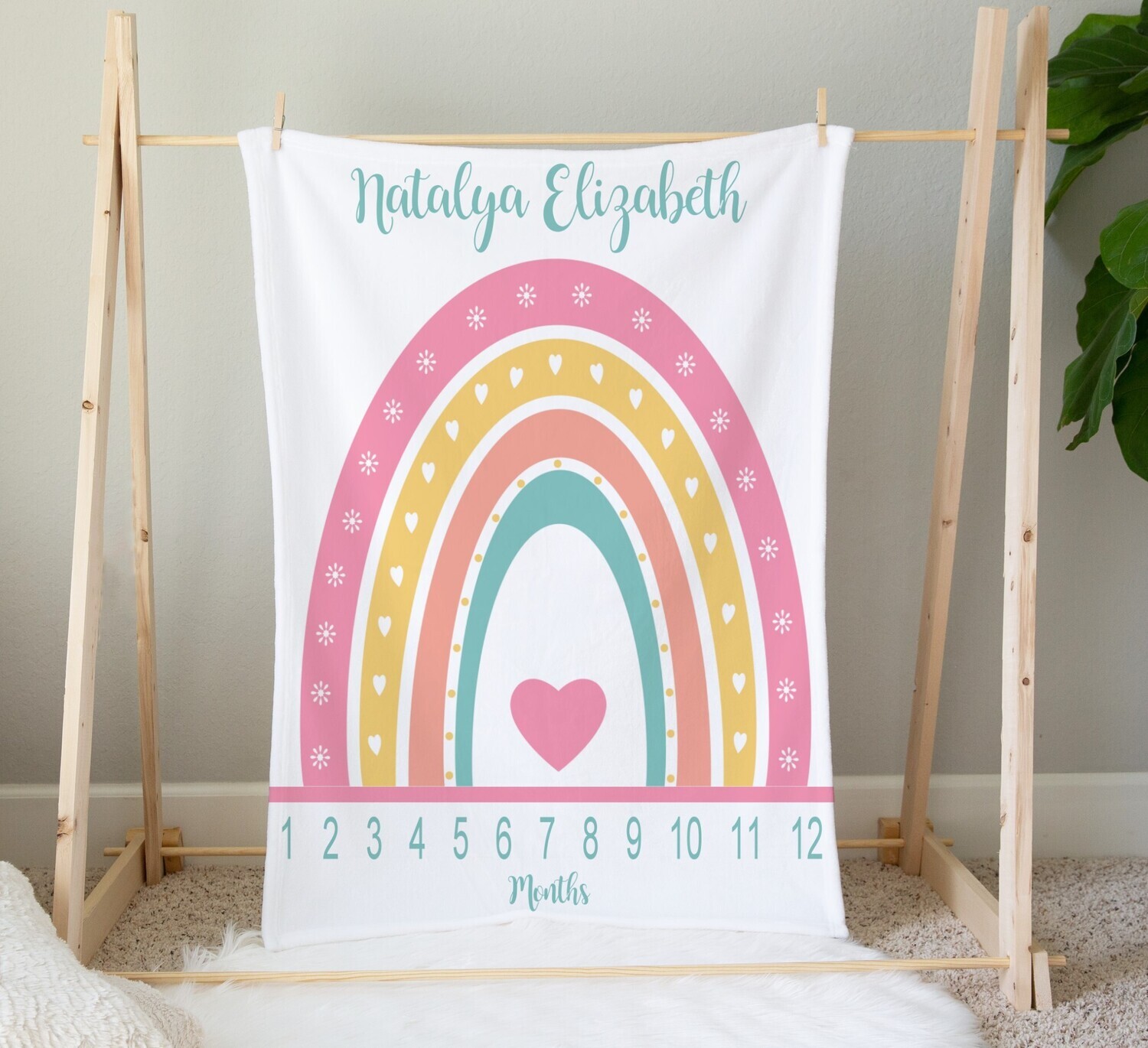 Boho Rainbow Milestone Baby Girl Personalized Monthly Baby Blanket New Baby Shower Gift Baby Photo Op Backdrop