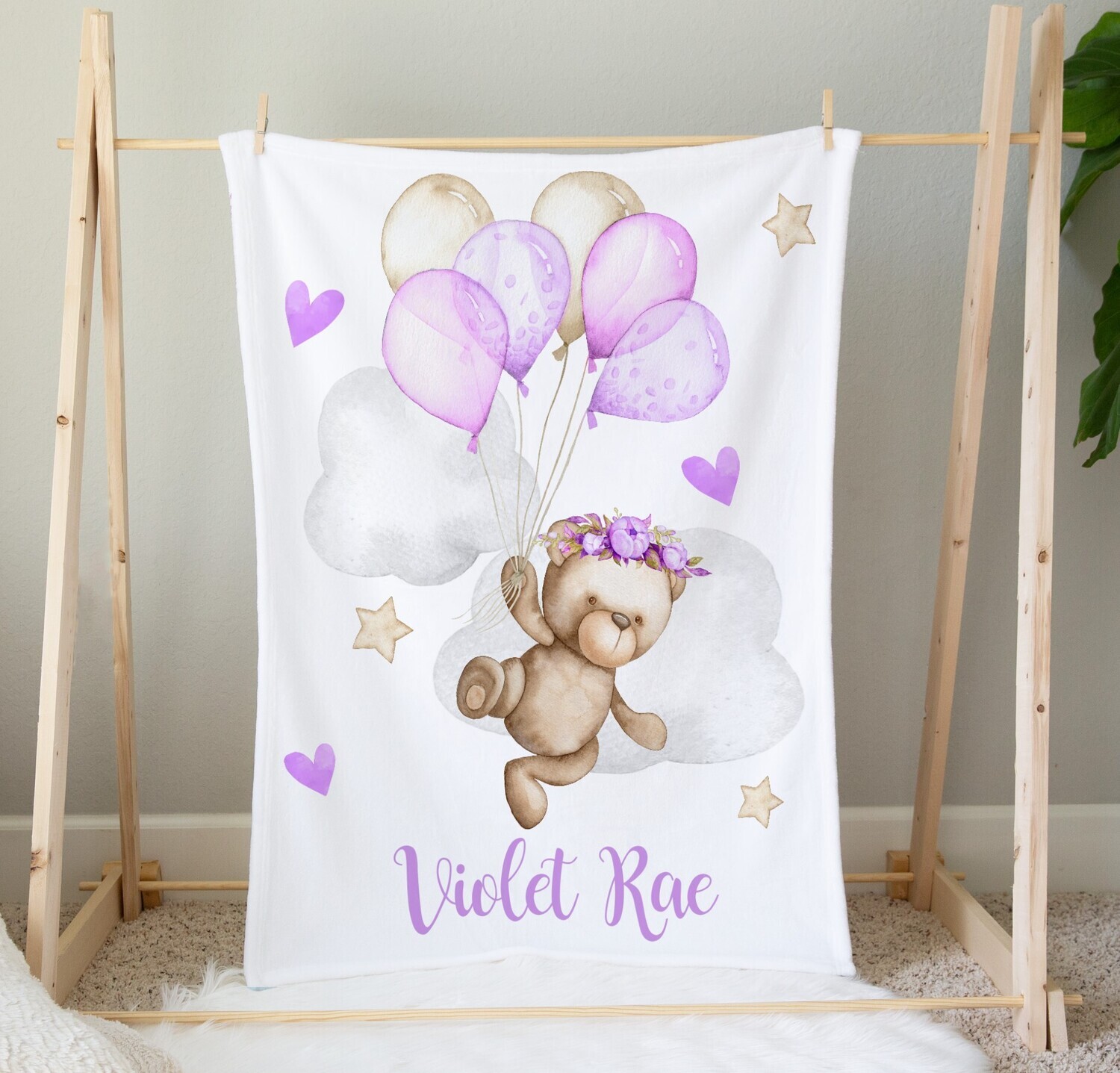 Teddy Bear Baby Girl Blanket Personalized Baby Nursery Decor New Baby Shower Gift Crib Blanket Tummy Time