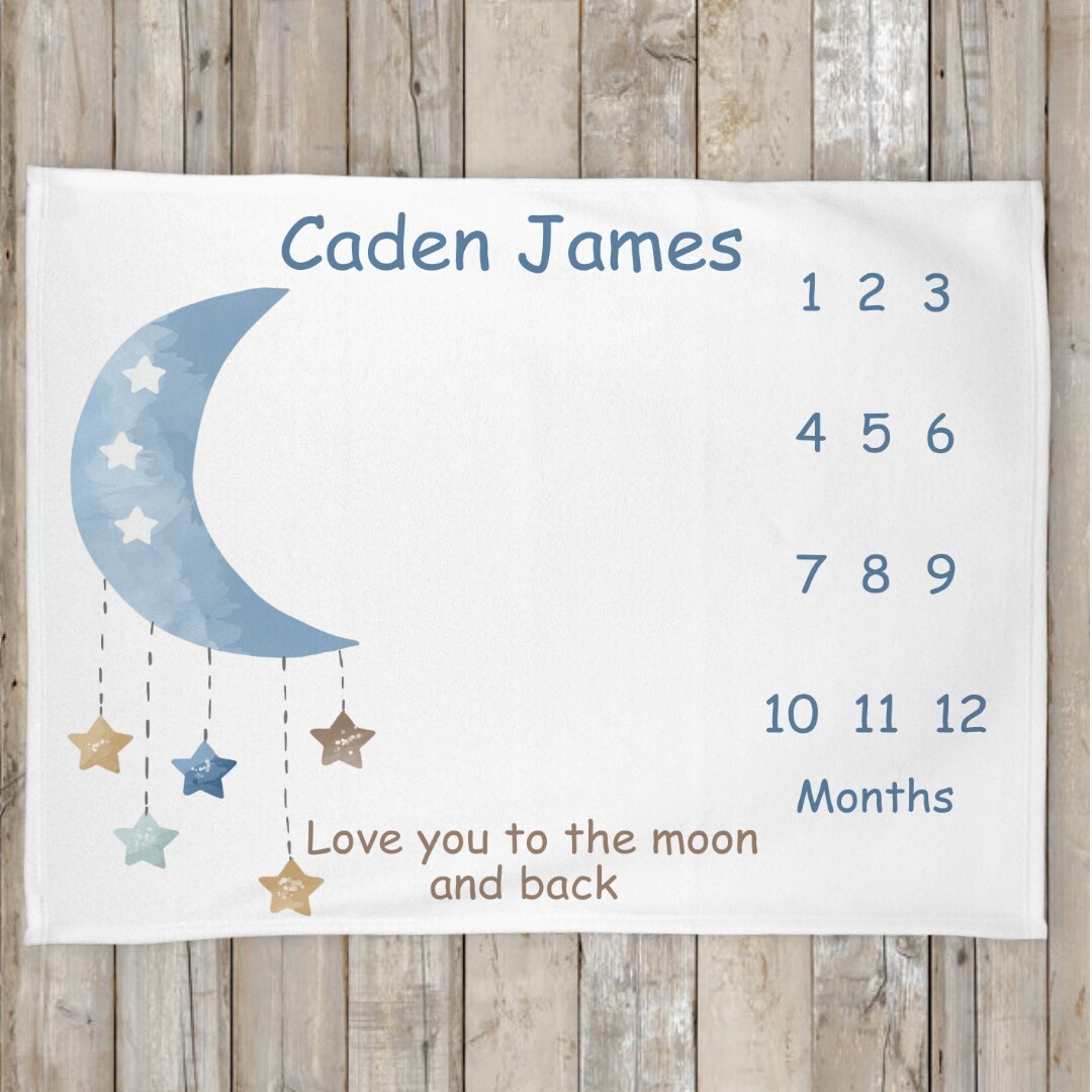 Personalized Baby Boy Milestone Blanket Baby Nursery Decor Month New Baby Shower Gift Baby Photo Op Backdrop