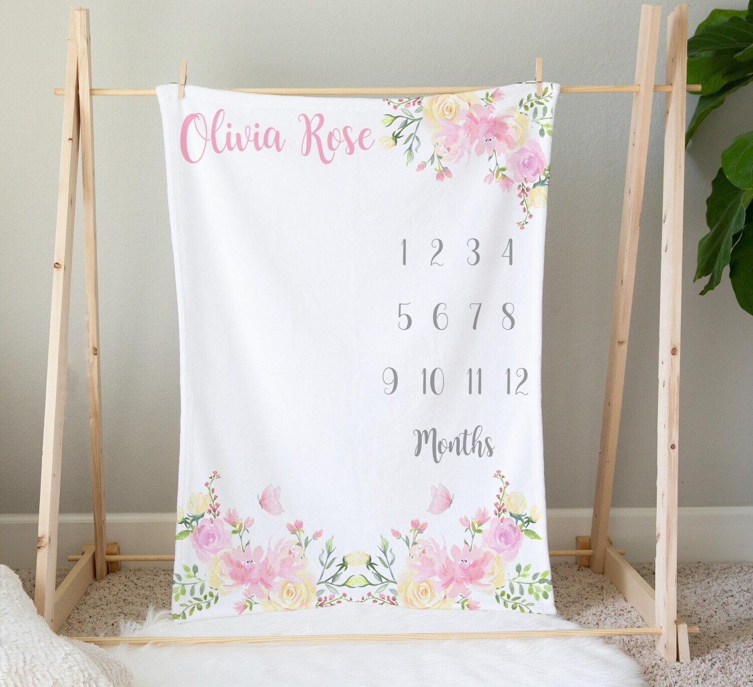Milestone Baby Girl Blanket Personalized Monthly Baby Blanket Pink Floral New Baby Shower Gift Baby Photo Op Backdrop