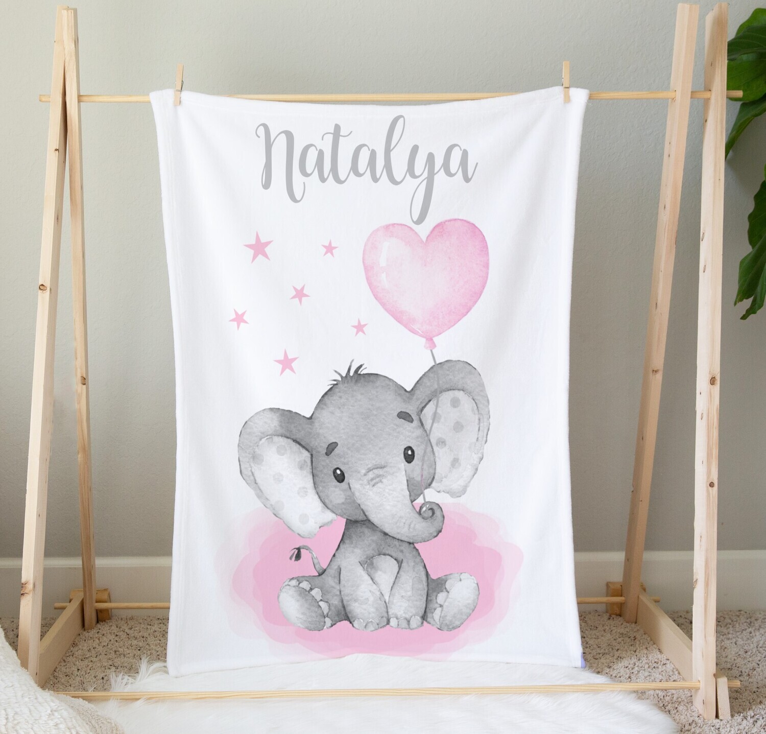 Pink Elephant Baby Girl Blanket Personalized Baby Nursery Decor New Baby Shower Gift Crib Blanket Tummy Time