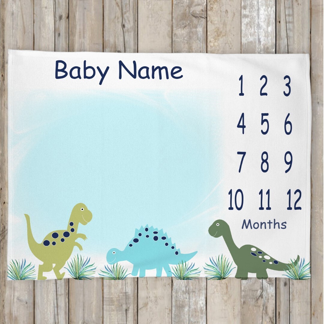 Dinosaur Personalized Boy Milestone Blanket Baby Nursery Decor Month  New Baby Shower Gift Baby Photo Op Backdrop