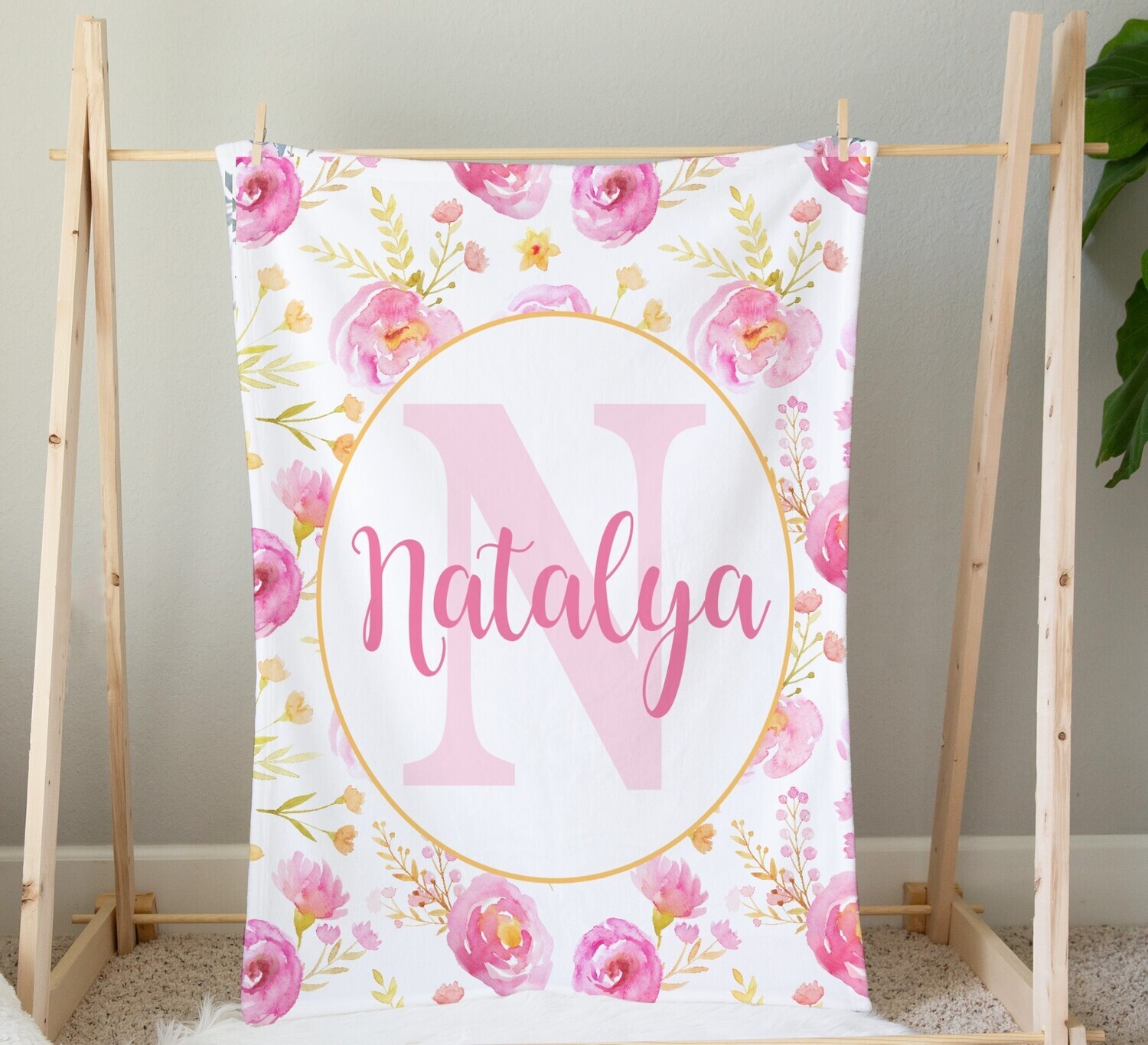Baby Girl Blanket Personalized Pink Floral Minky Fleece Blankets Nursery Decor New Baby Shower Gift