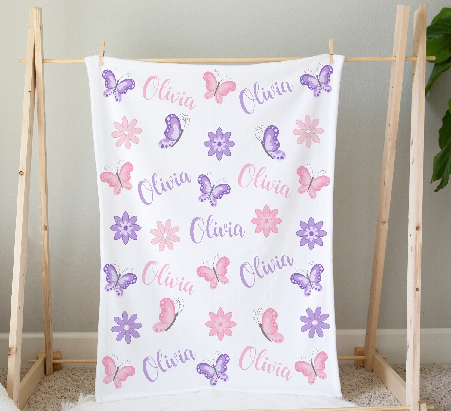 Personalized Baby Girl Blanket Pink Purple Floral Blanket Flower Crib Bedding New Baby Shower Gift