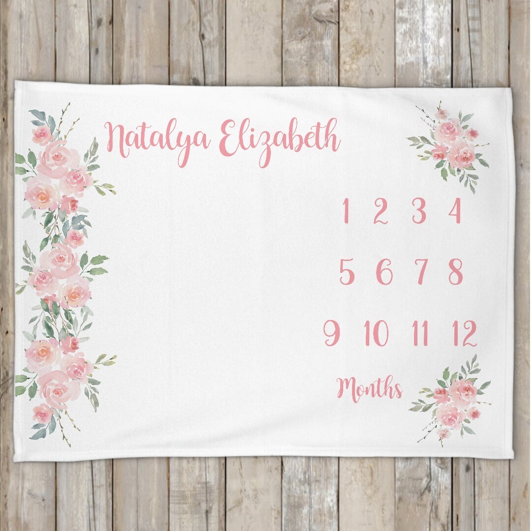 Monthly Milestone Baby Girl Blanket Personalized Floral Baby Blanket New Baby Shower Gift