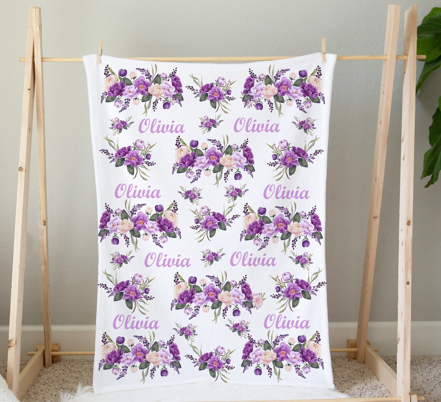 Personalized Baby Girl Blanket Purple Floral Baby Blanket Purple Flowers Nursery Newborn Blanket Nursery Crib Bedding New Baby Shower Gift