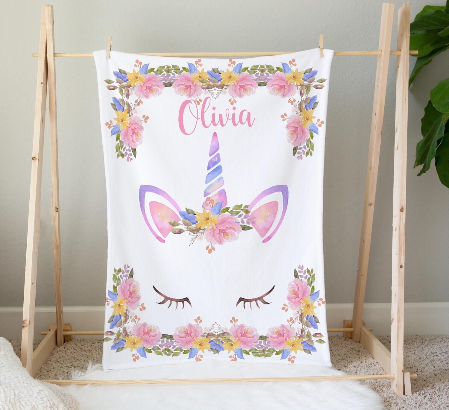 Unicorn Personalized Baby Girl Blanket Pink Floral Nursery Blanket Minky Fleece Blankets Nursery Decor New Baby Shower Gift