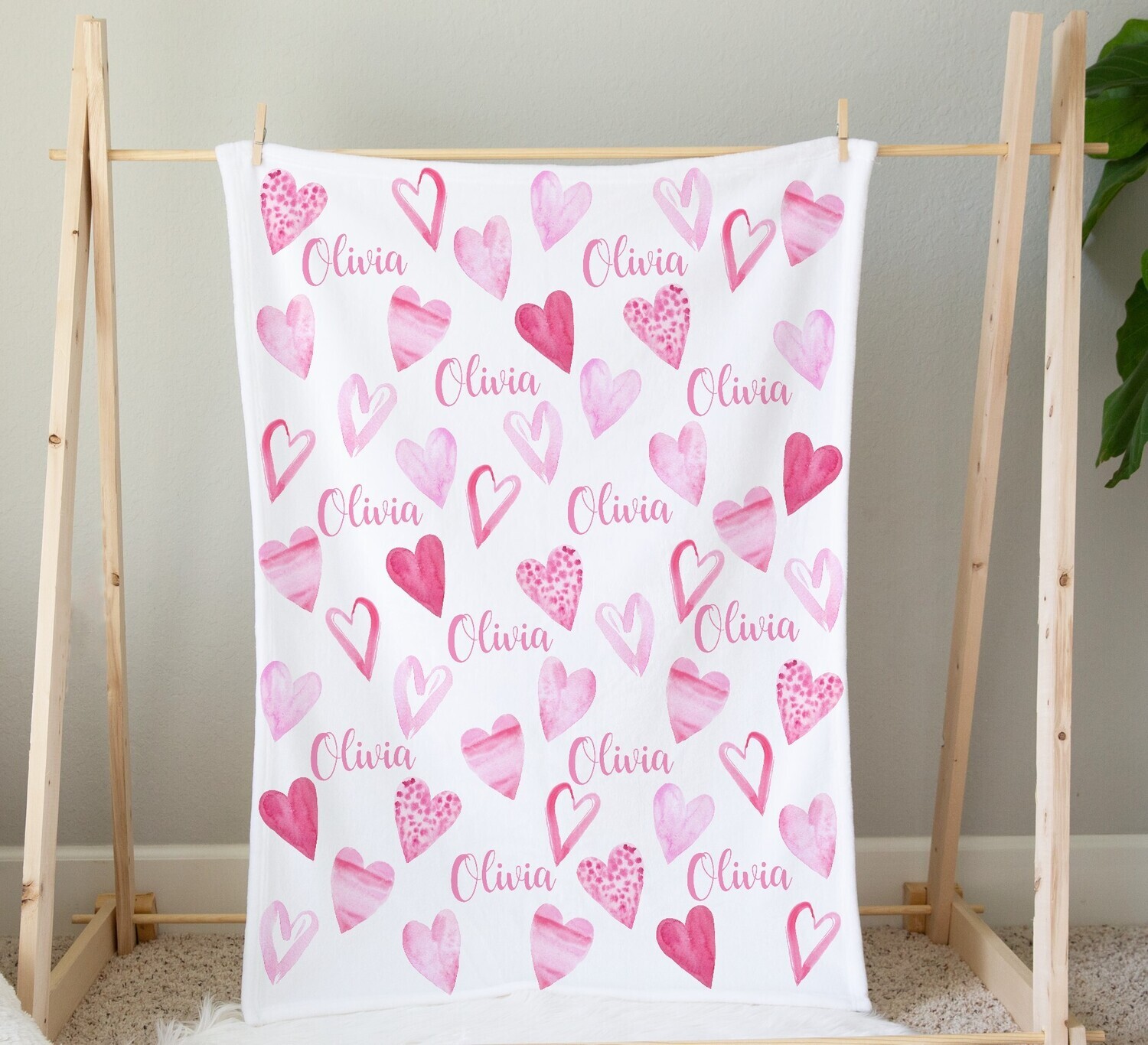 Personalized Baby Girl Blanket Pink Love Hearts Nursery Newborn Blanket Nursery Crib Bedding New Baby Shower Gift