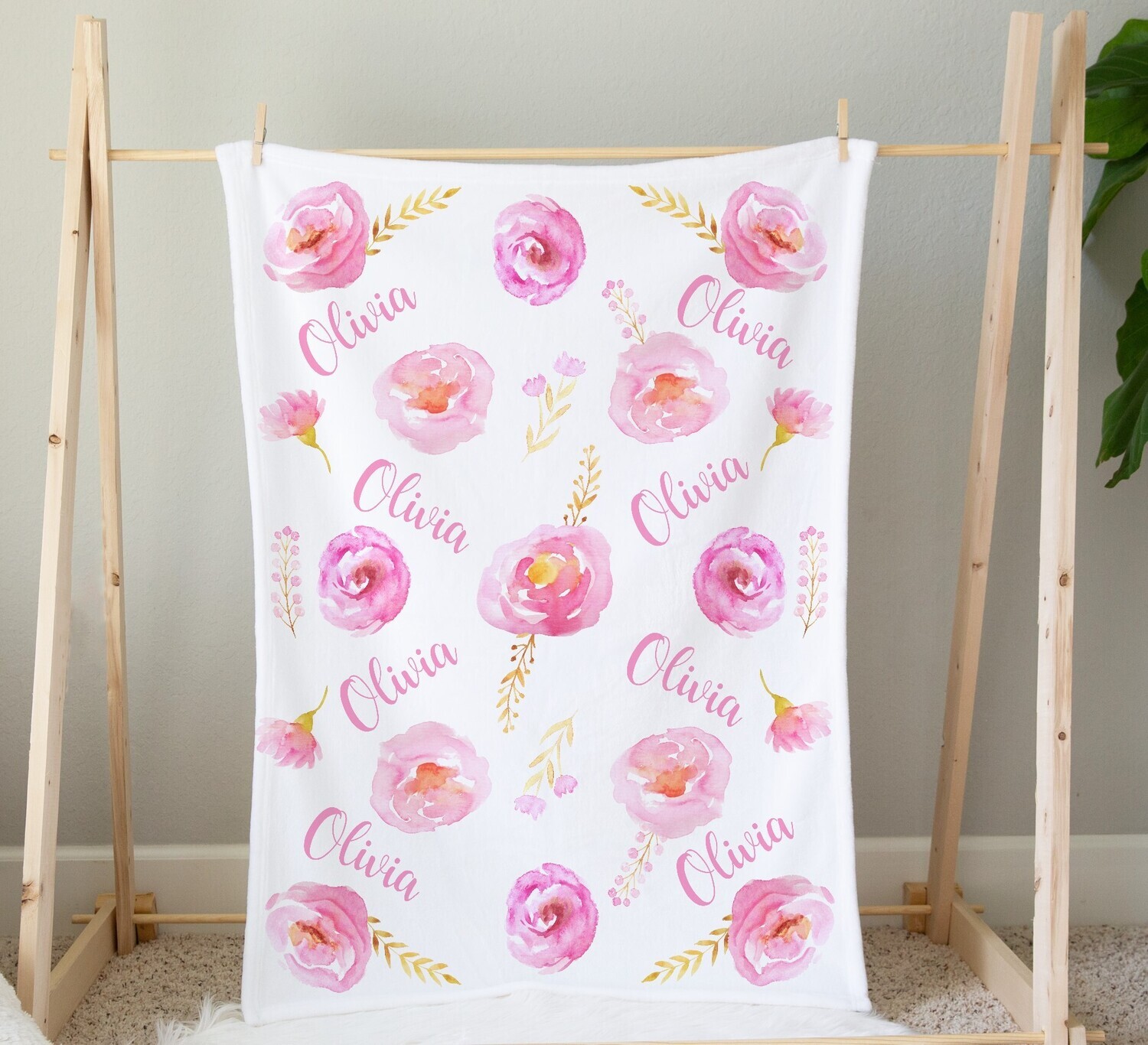 Personalized Baby Girl Blanket Pink Watercolor Floral Nursery Newborn Blanket Nursery Crib Bedding New Baby Shower Gift