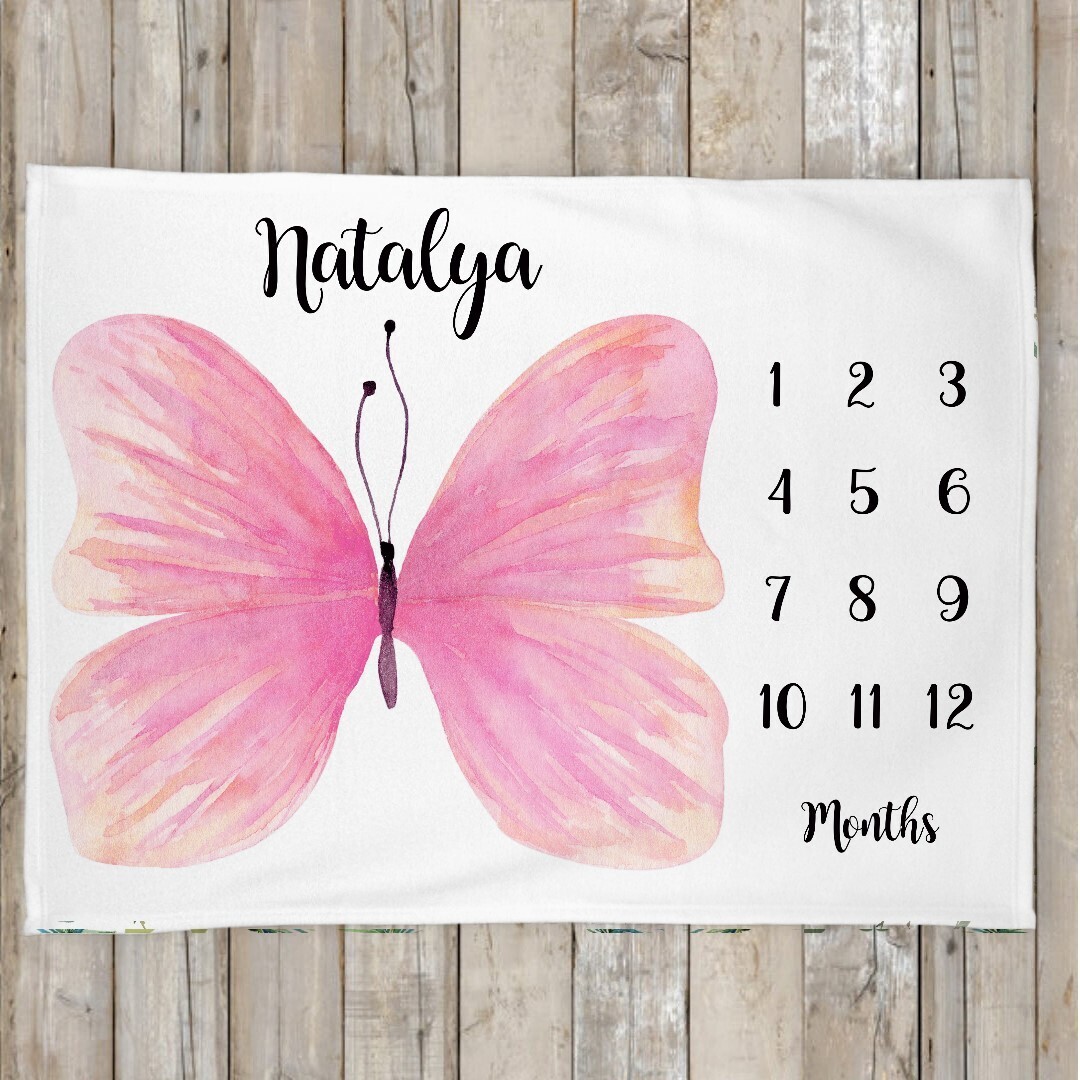 Butterfly Baby Girl Blanket Personalized Milestone Baby Blanket Butterfly Wings New Baby Shower Gift Baby Photo Op Backdrop