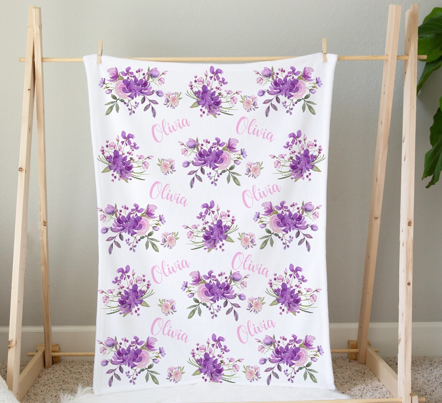 Personalized Baby Girl Blanket Purple Pink Floral Baby Blanket Flower Crib Bedding New Baby Shower Gift